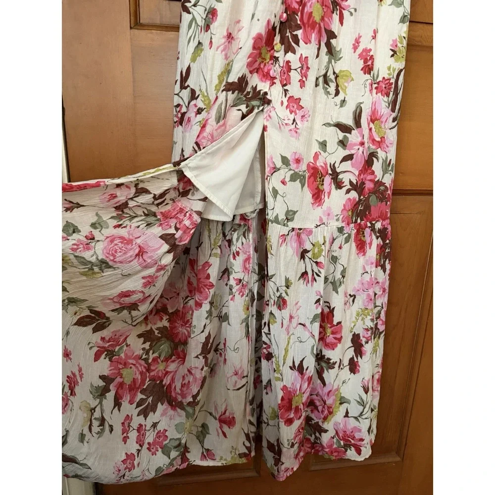 Women's Abercrombie & Fitch Floral Pink Maxi Dress Size Small V-Neck